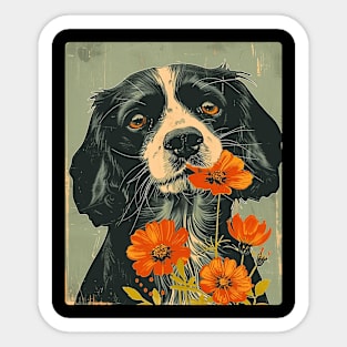 Cocker Spaniel Flowers Photo Art Design For Dog Onwer Sticker